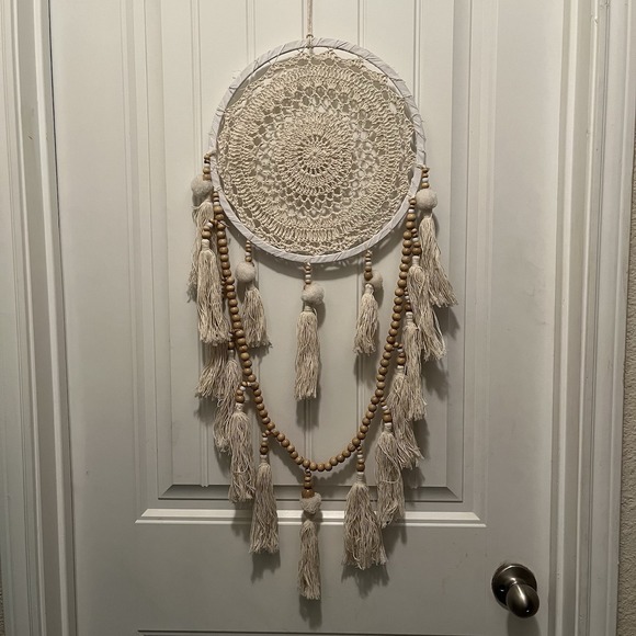 Boho Macrame Dream Catcher Beads Tassels Pom Poms Large 39.5x 12 - Picture 1 of 8